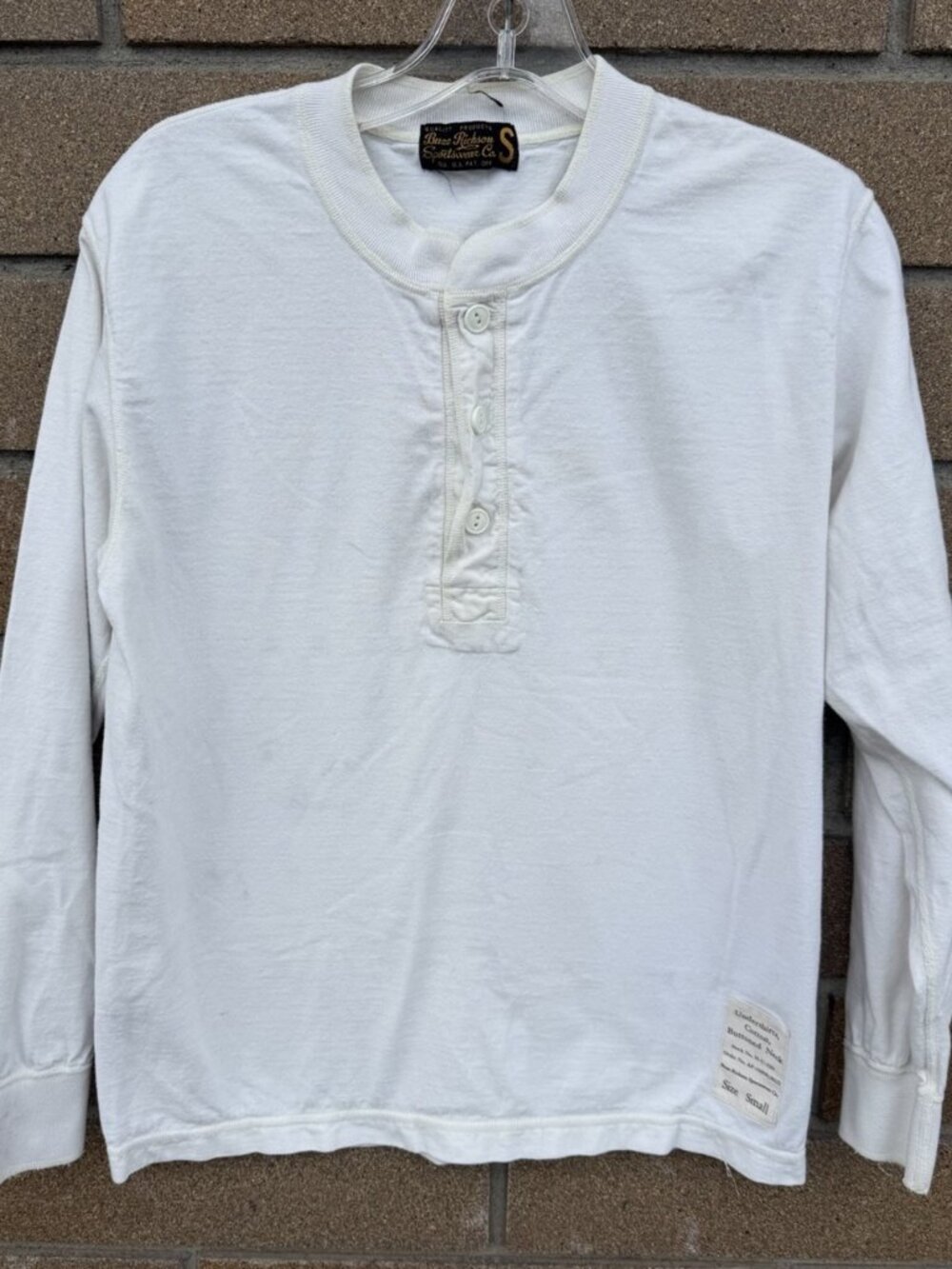 Buzz Rickson White Cotton Long Sleeve Henley Shirt Size Small Japan Heritage S
